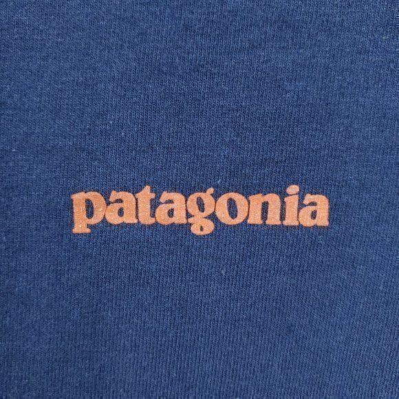 Men's Patagonia Long Sleeve T-Shirt S Blue/Red Logo Sleeve Spellout - Picture 7 of 16